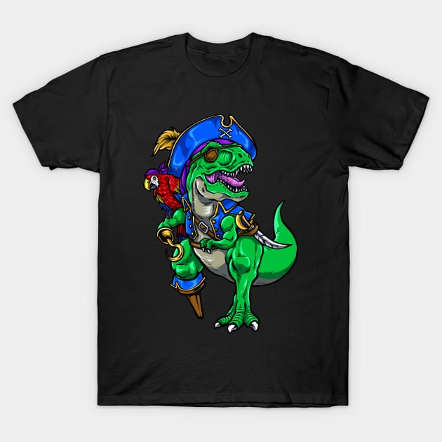 T-Rex Dinosaur Pirate Halloween T-Shirt by KAWAIITEE